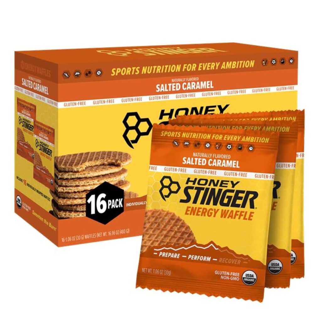 Honey Stinger Organic Gluten Free Salted Caramel Waffle, Energy Stroopwafel for Exercise, Endurance and Performance, Sports Nutrition for Home & Gym, Pre & Post Workout, Box of 16 Waffles, 16.96 Oz Honey Stinger Organic Gluten Free Salted Caramel Waffle, Energy Stroopwafel for Exercise, Endurance and Performance, Sports Nutrition for Home & Gym, Pre & Post Workout, Box of 16 Waffles, 16.96 Oz
