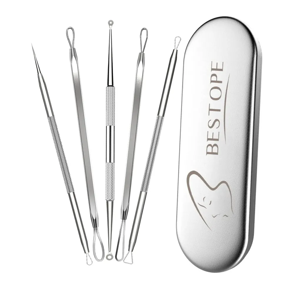 BESTOPE Blackhead Remover Blackhead Removal Pimple Comedone Extractor Tool - Treatment for Blemish Whitehead Popping Zit Removing with Metal Case (Silver)