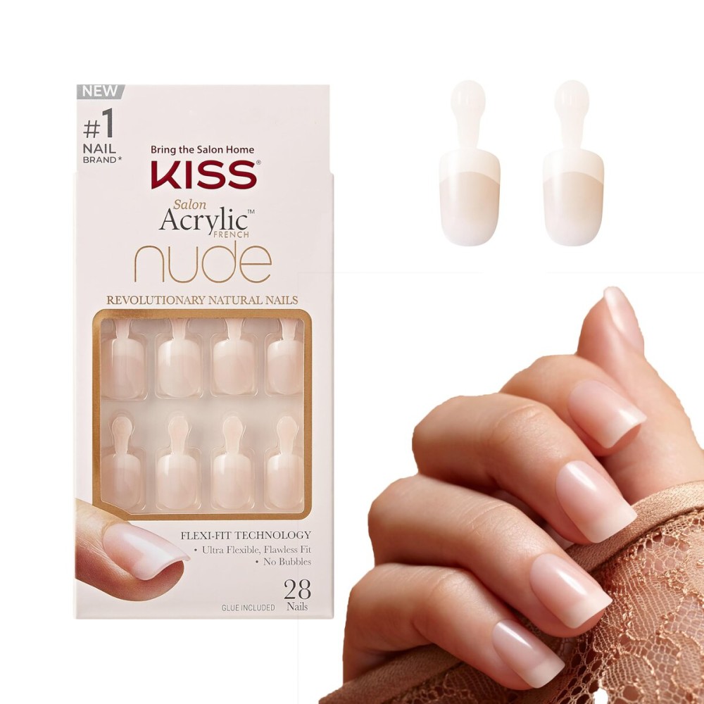 KISS Salon Acrylic Press On Nails, Nail glue included, \'Breathtaking\', French, Real Short Size, Squoval Shape, Includes 28 Nails, 2g Glue, 1 Manicure Stick, 1 Mini file KISS Salon Acrylic Press On Nails, Nail glue included, \'Breathtaking\', French, Real Short Size, Squoval Shape, Includes 28 Nails, 2g Glue, 1 Manicure Stick, 1 Mini file
