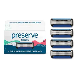 Preserve Five Blade Replacement Cartridges for Shave 5 Recycled Razor, 4 Count