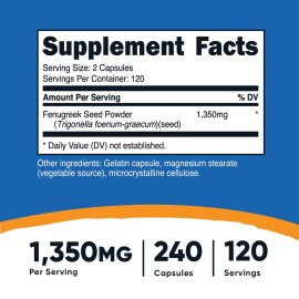 Nutricost Fenugreek Seed 1350mg, 240 Capsules - Gluten Free, Non-GMO, 675mg Per Capsule Nutricost Fenugreek Seed 1350mg, 240 Capsules - Gluten Free, Non-GMO, 675mg Per Capsule