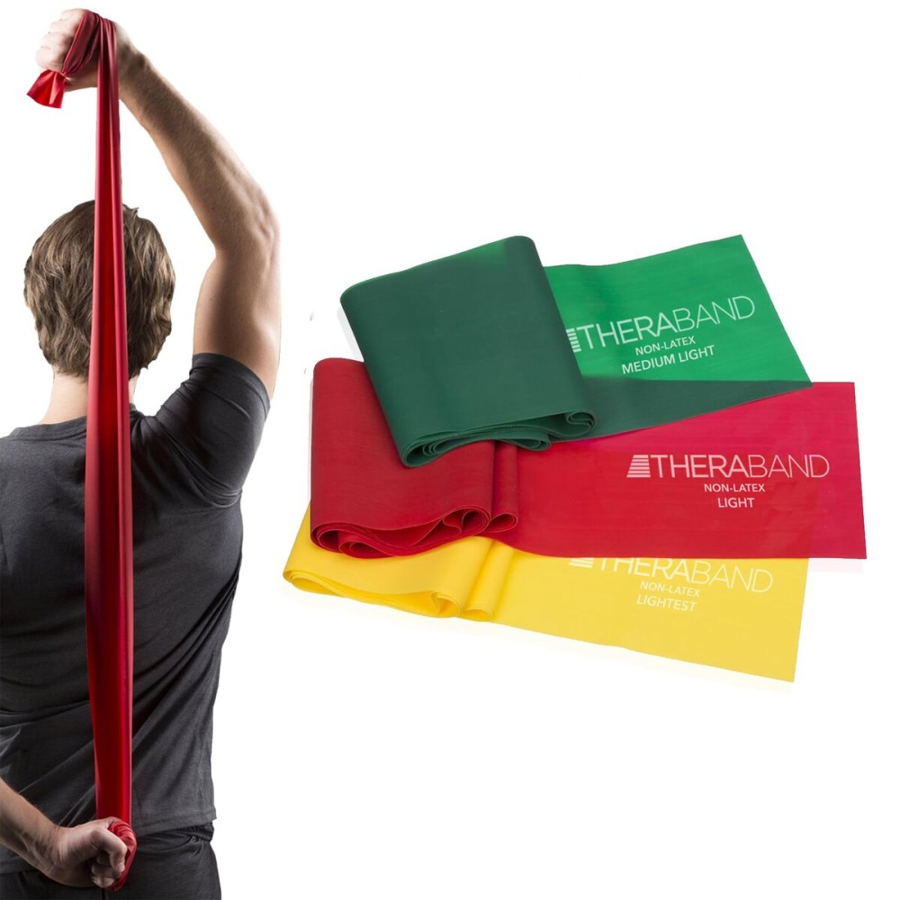 THERABAND Resistance Bands Set, Professional Elastic Band For Upper & Lower Body Exercise, Strength Training without Weights, Physical Therapy, Pilates, Rehab, Yellow & Red & Green, Beginner THERABAND Resistance Bands Set, Professional Elastic Band For Upper & Lower Body Exercise, Strength Training without Weights, Physical Therapy, Pilates, Rehab, Yellow & Red & Green, Beginner