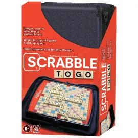 Winning Moves Games Scrabble to Go USA, a Travel Version of The World\'s Favorite Word Game, for 2 to 4 Players, Ages 8+ (1202), Black,red