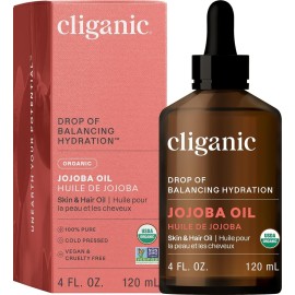 Cliganic Organic Jojoba Oil, 100% Pure (4oz) | Moisturizing for Face, Hair, Skin & Nails | Natural Cold Pressed Hexane Free | Base Carrier Oil (Packaging May Vary)