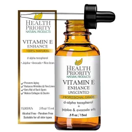Health Priority Naturals Organic Vitamin E Oil for Skin - 0.5 Fl oz Vitamin E Serum with Jojoba and Avocado Oil - 15000 IU Unscented, Handcrafted for Face and Hair, Non-GMO and No Gluten Health Priority Naturals Organic Vitamin E Oil for Skin - 0.5 Fl oz Vitamin E Serum with Jojoba and Avocado Oil - 15000 IU Unscented, Handcrafted for Face and Hair, Non-GMO and No Gluten