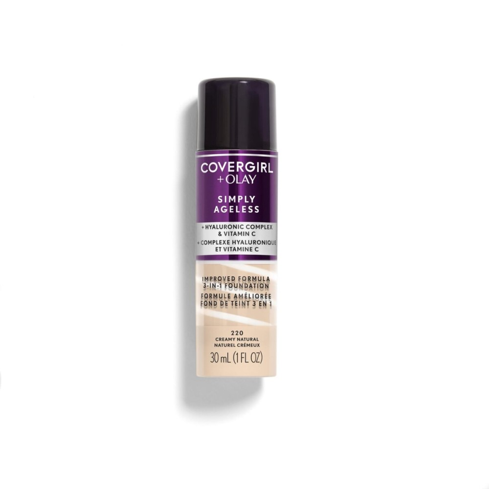 CoverGirl & Olay Simply Ageless 3-in-1 Liquid Foundation, Matte Finish, Hyaluronic & Vitamin C Formula, Cruelty Free, Creamy Natural, 1 Count CoverGirl & Olay Simply Ageless 3-in-1 Liquid Foundation, Matte Finish, Hyaluronic & Vitamin C Formula, Cruelty Free, Creamy Natural, 1 Count