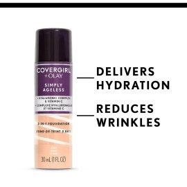 CoverGirl & Olay Simply Ageless 3-in-1 Liquid Foundation, Matte Finish, Hyaluronic & Vitamin C Formula, Cruelty Free, Creamy Natural, 1 Count CoverGirl & Olay Simply Ageless 3-in-1 Liquid Foundation, Matte Finish, Hyaluronic & Vitamin C Formula, Cruelty Free, Creamy Natural, 1 Count