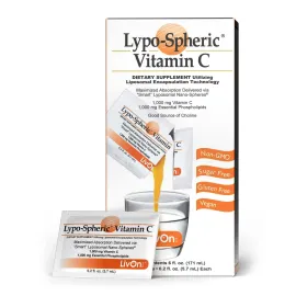 LivOn Laboratories Lypo-Spheric Vitamin C, 1000 mg Vitamin C & 1000 mg Essential Phospholipids Per Packet, Liposome Encapsulated for Improved Absorption, 100% Non-GMO, 1 Carton, 0.2 Fl Oz (Pack of 30)