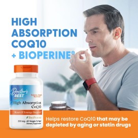 Doctor\'s Best High Absorption COQ10, Heart & Energy Support, USP Verified, Naturally Fermented CoQ10, Non-GMO Gluten Free, Soy Free, 60 Veggie Softgels Doctor\'s Best High Absorption COQ10, Heart & Energy Support, USP Verified, Naturally Fermented CoQ10, Non-GMO Gluten Free, Soy Free, 60 Veggie Softgels