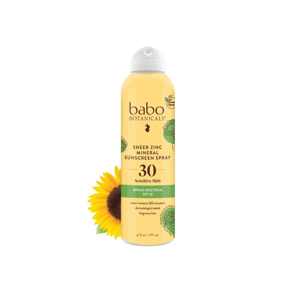 Babo Botanicals Sheer Zinc Continuous Sunscreen Spray SPF30 - Natural Zinc Oxide - Extra Sensitive Skin - Water Resistant - Vegan - Fragrance-Free - Air-Powered Spray - For all ages Babo Botanicals Sheer Zinc Continuous Sunscreen Spray SPF30 - Natural Zinc Oxide - Extra Sensitive Skin - Water Resistant - Vegan - Fragrance-Free - Air-Powered Spray - For all ages