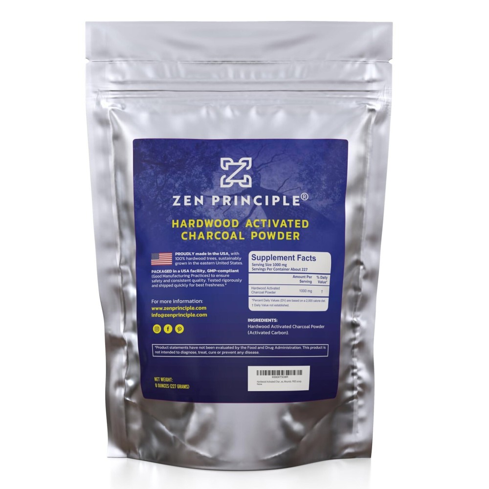 Zen Charcoal Hardwood Activated Charcoal Powder, 100% USA Trees, 8 oz
