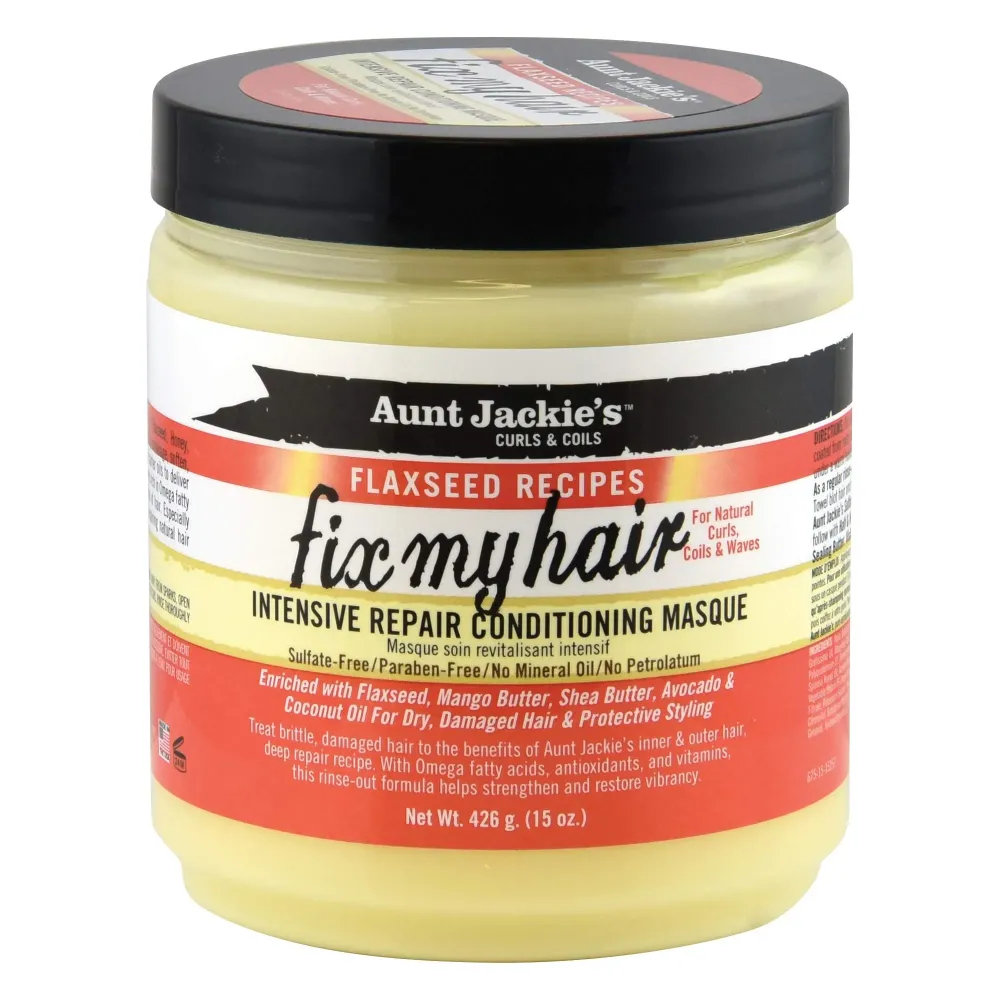Aunt Jackie\'s Flaxseed Recipes Fix My Hair, Intensive Repair Conditioning Masque, Helps Prevent and Repair Damaged Hair, 15 Ounce jar Aunt Jackie\'s Flaxseed Recipes Fix My Hair, Intensive Repair Conditioning Masque, Helps Prevent and Repair Damaged Hair, 15 Ounce jar