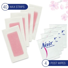 Nair Hair Remover Wax Ready Strips, Face and Bikini Hair Removal Wax Strips, 40 Count Nair Hair Remover Wax Ready Strips, Face and Bikini Hair Removal Wax Strips, 40 Count