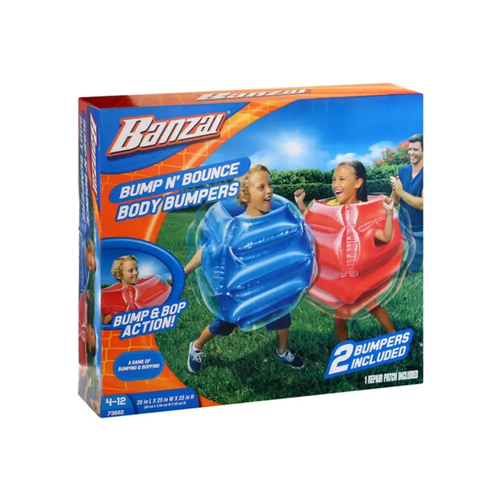BANZAI: Bump N\' Bounce Body Bumpers, A Game of Bumping & Bopping, 2 Bumpers Included in Red & Blue, Fun & Safe Cushion Inflatable Surface, for Ages 4 and up BANZAI: Bump N\' Bounce Body Bumpers, A Game of Bumping & Bopping, 2 Bumpers Included in Red & Blue, Fun & Safe Cushion Inflatable Surface, for Ages 4 and up