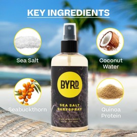 Byrd Sea Salt Surfspray, Salty Coconut Scent, Texturizing and Volumizing Sea Salt Spray for Men for Hydrated, Shiny Surfer Hair, Safe for All Hair Types, 8 Fl Oz
