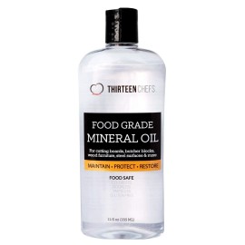 Thirteen Chefs Mineral Oil - 12oz Food Grade Conditioner for Wood Cutting Board, Countertop & Butcher Block, Lubricant for Knife or Meat Grinder - Safe USP Finish on Marble, Soapstone Thirteen Chefs Mineral Oil - 12oz Food Grade Conditioner for Wood Cutting Board, Countertop & Butcher Block, Lubricant for Knife or Meat Grinder - Safe USP Finish on Marble, Soapstone