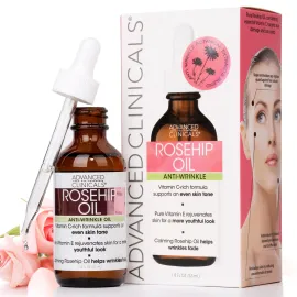 Advanced Clinicals Rosehip Oil For Face With Vitamin E + Botanicals Helps Improve Look Of Dark Spots, Wrinkles, Fine Lines, & Uneven Looking Skin Tone | Moisturizing Skin Care Face Serum, 1.8 Fl Oz