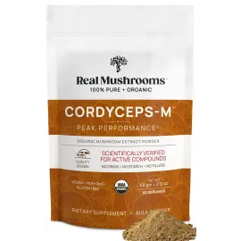 Real Mushrooms Cordyceps Powder - Performance Mushroom Extract with Organic Militaris for Energy Immune Support Vegan Supplement, Boost Non-GMO, 60 Servings