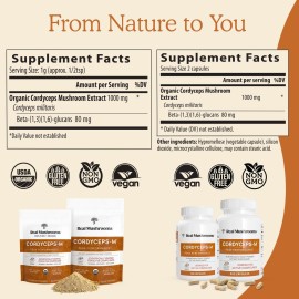 Real Mushrooms Cordyceps Powder - Performance Mushroom Extract with Organic Militaris for Energy Immune Support Vegan Supplement, Boost Non-GMO, 60 Servings Real Mushrooms Cordyceps Powder - Performance Mushroom Extract with Organic Militaris for Energy Immune Support Vegan Supplement, Boost Non-GMO, 60 Servings