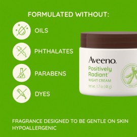 Aveeno Positively Radiant Moisturizing Face & Neck Night Cream with Tone Correcting Soy & Niacinamide, Night Cream Targets Dull Skin & Evens Skin Tone & Texture, Hypoallergenic, 1.7 oz