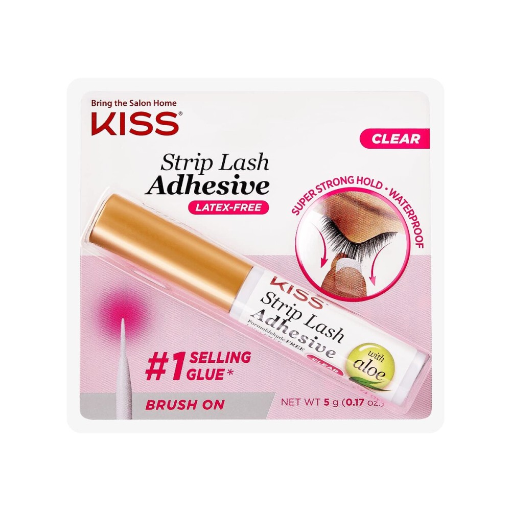 KISS Clear Strip Lash Adhesive With Aloe, Waterproof, Formaldehyde and Latex Free, Odor Free, Cruelty Free, Super Strong Hold Eyelash Glue with Brush Applicator, 0.17 Oz.