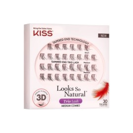 KISS Looks So Natural Trio Lash Medium Combo Pack, False Eyelashes with Tapered End Technology, 3D Lengths & Angles, Easy Grip Tray with Built-In Glue Pocket, 30 Trio Lashes in Short & Medium Lengths KISS Looks So Natural Trio Lash Medium Combo Pack, False Eyelashes with Tapered End Technology, 3D Lengths & Angles, Easy Grip Tray with Built-In Glue Pocket, 30 Trio Lashes in Short & Medium Lengths