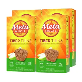 Metamucil, Fiber Thins, Daily Psyllium Husk Fiber Supplement, Supports Digestive Health and Satisfies Hunger, Apple Crisp Flavor, 48 Total Servings (4 Packs of 12) Metamucil, Fiber Thins, Daily Psyllium Husk Fiber Supplement, Supports Digestive Health and Satisfies Hunger, Apple Crisp Flavor, 48 Total Servings (4 Packs of 12)