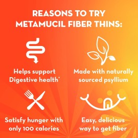 Metamucil, Fiber Thins, Daily Psyllium Husk Fiber Supplement, Supports Digestive Health and Satisfies Hunger, Apple Crisp Flavor, 48 Total Servings (4 Packs of 12) Metamucil, Fiber Thins, Daily Psyllium Husk Fiber Supplement, Supports Digestive Health and Satisfies Hunger, Apple Crisp Flavor, 48 Total Servings (4 Packs of 12)