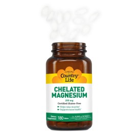 Country Life Chelated Magnesium 250mg - Supports Heart, Bone & Muscle Health, Vegan-Friendly Magnesium Supplement with Magnesium Oxide and Amino Acid Chelate, Gluten-Free