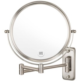 Wall Mounted Makeup Mirror - 10x Magnification 8\'\' Two-Sided Swivel Extendable Bathroom Mirror Nickel Finish Wall Mounted Makeup Mirror - 10x Magnification 8\'\' Two-Sided Swivel Extendable Bathroom Mirror Nickel Finish