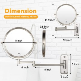 Wall Mounted Makeup Mirror - 10x Magnification 8\'\' Two-Sided Swivel Extendable Bathroom Mirror Nickel Finish Wall Mounted Makeup Mirror - 10x Magnification 8\'\' Two-Sided Swivel Extendable Bathroom Mirror Nickel Finish