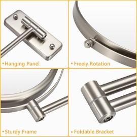 Wall Mounted Makeup Mirror - 10x Magnification 8\'\' Two-Sided Swivel Extendable Bathroom Mirror Nickel Finish Wall Mounted Makeup Mirror - 10x Magnification 8\'\' Two-Sided Swivel Extendable Bathroom Mirror Nickel Finish