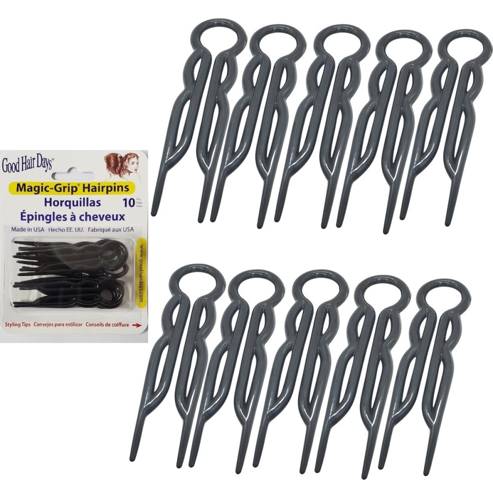 Good Hair Days Hair Pins - Plastic, U-shaped Magic Grip Hairpins, Strong Durable Pins For Fine, Thick & Long Hair, Hair Styling Accessories, Set of 10 (Black) Good Hair Days Hair Pins - Plastic, U-shaped Magic Grip Hairpins, Strong Durable Pins For Fine, Thick & Long Hair, Hair Styling Accessories, Set of 10 (Black)