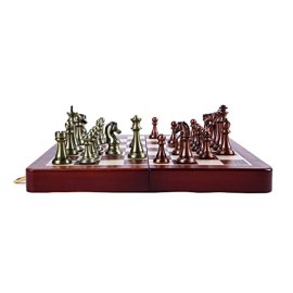 Agirlgle Retro Metal Chess Set with Folding Wooden Chess Board and Classic Handmade Standard Pieces Metal Chess Set for Kids Adult Agirlgle Retro Metal Chess Set with Folding Wooden Chess Board and Classic Handmade Standard Pieces Metal Chess Set for Kids Adult