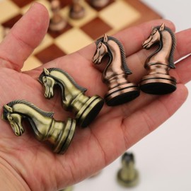 Agirlgle Retro Metal Chess Set with Folding Wooden Chess Board and Classic Handmade Standard Pieces Metal Chess Set for Kids Adult Agirlgle Retro Metal Chess Set with Folding Wooden Chess Board and Classic Handmade Standard Pieces Metal Chess Set for Kids Adult