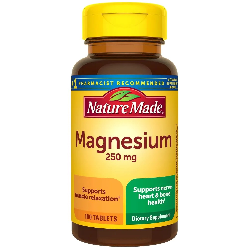 Nature Made Magnesium Oxide 250 mg, Magnesium Supplement for Muscle, Heart, Bone and Nerve Health Support, 100 Tablets, 100 Day Supply Nature Made Magnesium Oxide 250 mg, Magnesium Supplement for Muscle, Heart, Bone and Nerve Health Support, 100 Tablets, 100 Day Supply