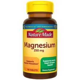 Nature Made Magnesium Oxide 250 mg, Magnesium Supplement for Muscle, Heart, Bone and Nerve Health Support, 100 Tablets, 100 Day Supply