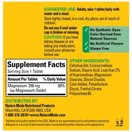 Nature Made Magnesium Oxide 250 mg, Magnesium Supplement for Muscle, Heart, Bone and Nerve Health Support, 100 Tablets, 100 Day Supply Nature Made Magnesium Oxide 250 mg, Magnesium Supplement for Muscle, Heart, Bone and Nerve Health Support, 100 Tablets, 100 Day Supply