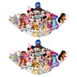 Lilly\'s Love Stuffed Animal Hammock, 2 Pack | Corner Hanging Organizer, Toy Storage, Stuffed Animal Storage | Easy to Hang Plushie Net w/Anchors & Hooks | Cute Room, Bedroom & Home Decor (White)