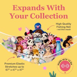 Lilly\'s Love Stuffed Animal Hammock, 2 Pack | Corner Hanging Organizer, Toy Storage, Stuffed Animal Storage | Easy to Hang Plushie Net w/Anchors & Hooks | Cute Room, Bedroom & Home Decor (White)