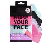 ERASE YOUR FACE Makeup Remover Cloths - Reusable Microfiber Face Towels to Cleanse & Remove Makeup - Water Activated, Dual-Sided Design for Easy Use (4 Count)