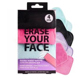 ERASE YOUR FACE Makeup Remover Cloths - Reusable Microfiber Face Towels to Cleanse & Remove Makeup - Water Activated, Dual-Sided Design for Easy Use (4 Count) ERASE YOUR FACE Makeup Remover Cloths - Reusable Microfiber Face Towels to Cleanse & Remove Makeup - Water Activated, Dual-Sided Design for Easy Use (4 Count)