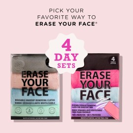 ERASE YOUR FACE Makeup Remover Cloths - Reusable Microfiber Face Towels to Cleanse & Remove Makeup - Water Activated, Dual-Sided Design for Easy Use (4 Count) ERASE YOUR FACE Makeup Remover Cloths - Reusable Microfiber Face Towels to Cleanse & Remove Makeup - Water Activated, Dual-Sided Design for Easy Use (4 Count)