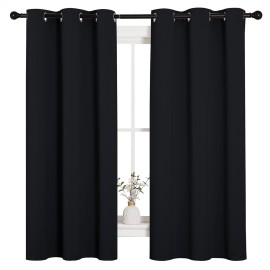 NICETOWN Halloween Pitch Black Solid Thermal Insulated Grommet Blackout Curtains/Drapes for Bedroom Window (2 Panels, 42 inches Wide by 63 inches Long, Black)