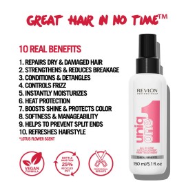 REVLON PROFESSIONAL UniqOne Hair Treatment, Moisturizing Leave-In Product, Repair For Dry and Damaged Hair, Promotes Healthy Hair, Lotus Flower Fragrance, 5.1 Fl Oz (Pack of 1) REVLON PROFESSIONAL UniqOne Hair Treatment, Moisturizing Leave-In Product, Repair For Dry and Damaged Hair, Promotes Healthy Hair, Lotus Flower Fragrance, 5.1 Fl Oz (Pack of 1)