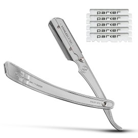 Parker SRX 100% Stainless Steel Straight Edge Professional Barber Razor & 5 Parker Premium Half Blades