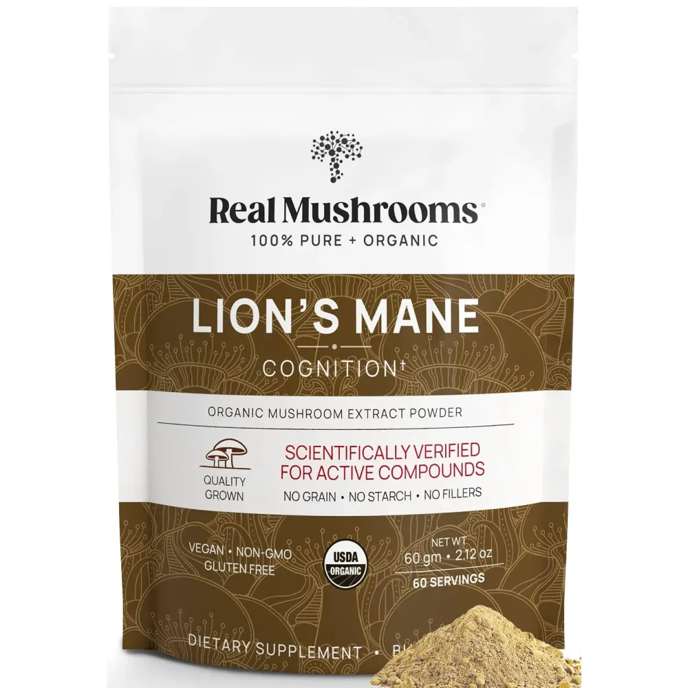 Real Mushrooms Lions Mane Powder - Organic Mushroom Extract for Cognitive Function Immune Support Brain Supplements Memory and Focus Vegan Supplement, 60 Servings Real Mushrooms Lions Mane Powder - Organic Mushroom Extract for Cognitive Function Immune Support Brain Supplements Memory and Focus Vegan Supplement, 60 Servings