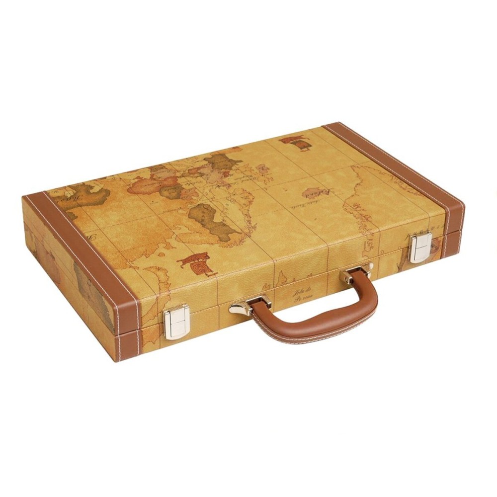 New! - 15-inch Luxurious Map Backgammon Set - Brown Board