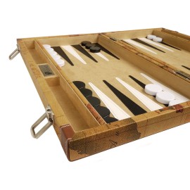 New! - 15-inch Luxurious Map Backgammon Set - Brown Board