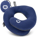 BCOZZY Travel Neck Pillow for Airplane - Patented Double Support for Head, Neck, and Chin. Best for Long Flights, Plane Sleeping, and Car Rides. Adjustable Size. Fully Washable. Carry Bag. Large, Navy
